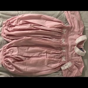 Carriage Boutique pink smocked romper w/ bows 6 mo